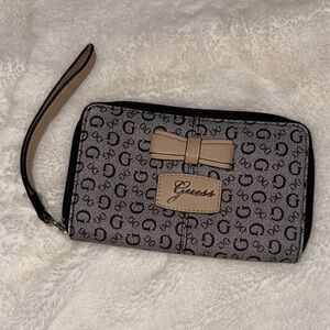 Guess Black and Tan Logo Wristlet